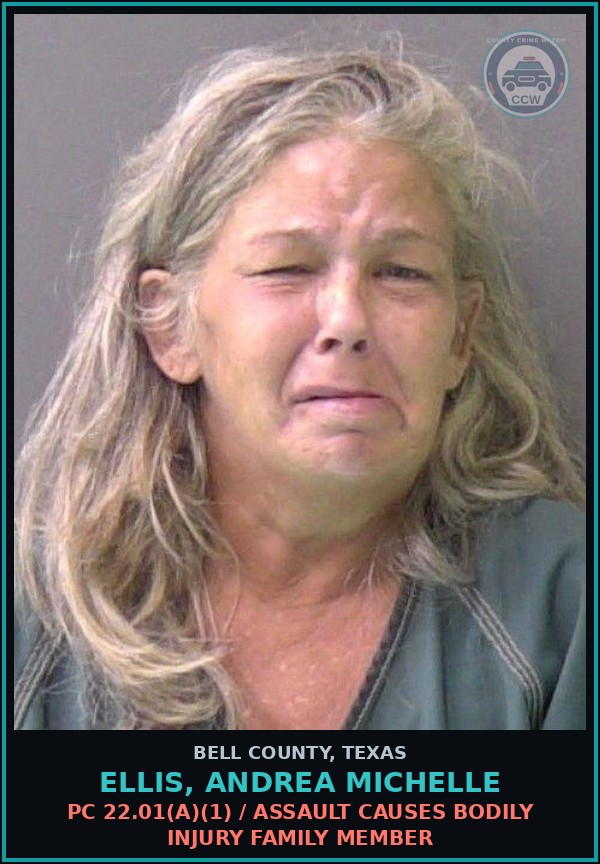 Booking mugshot of ELLIS, ANDREA MICHELLE in Bell County