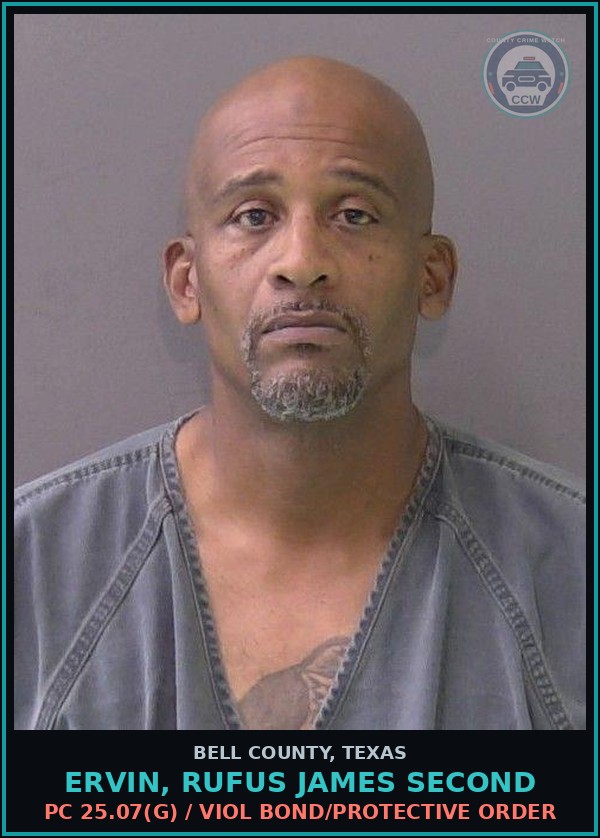 Booking mugshot of ERVIN, RUFUS JAMES SECOND in Bell County