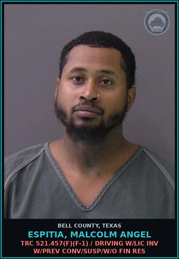Booking mugshot of ESPITIA, MALCOLM ANGEL in Bell County