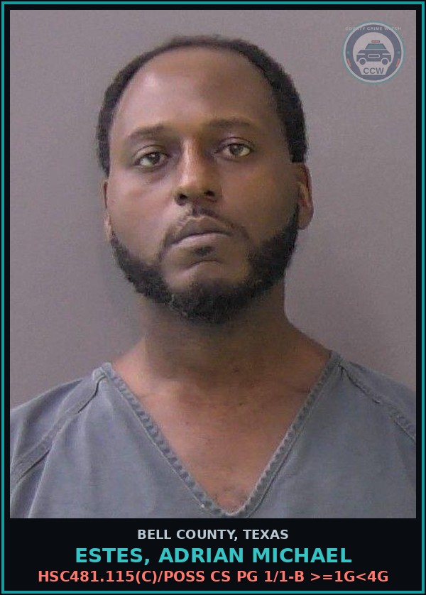 Booking mugshot of ESTES, ADRIAN MICHAEL in Bell County