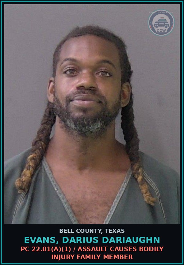 Booking mugshot of EVANS, DARIUS DARIAUGHN in Bell County
