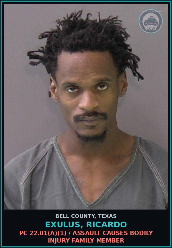 Booking mugshot of EXULUS, RICARDO in Bell County