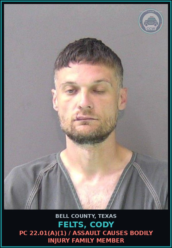 Booking mugshot of FELTS, CODY in Bell County