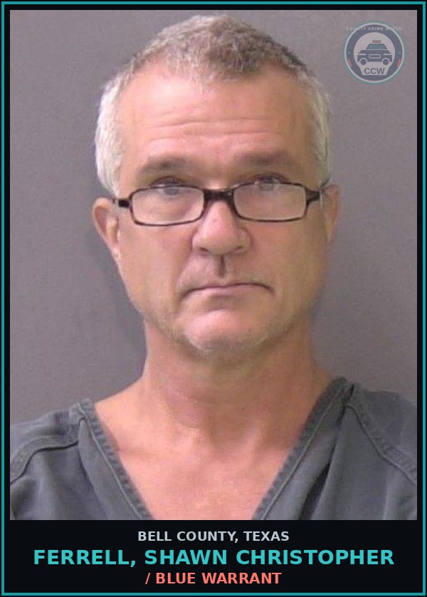 Booking mugshot of FERRELL, SHAWN CHRISTOPHER in Bell County