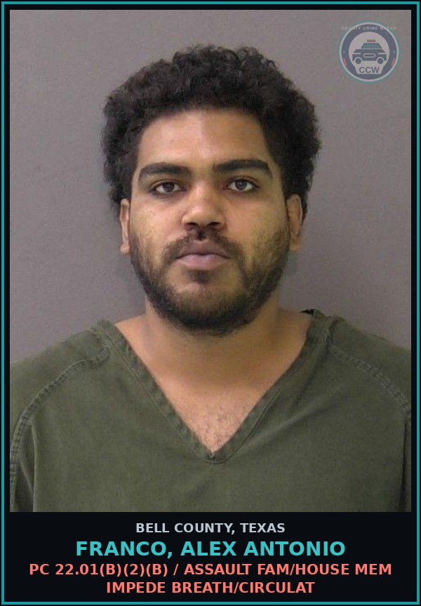 Booking mugshot of FRANCO, ALEX ANTONIO in Bell County