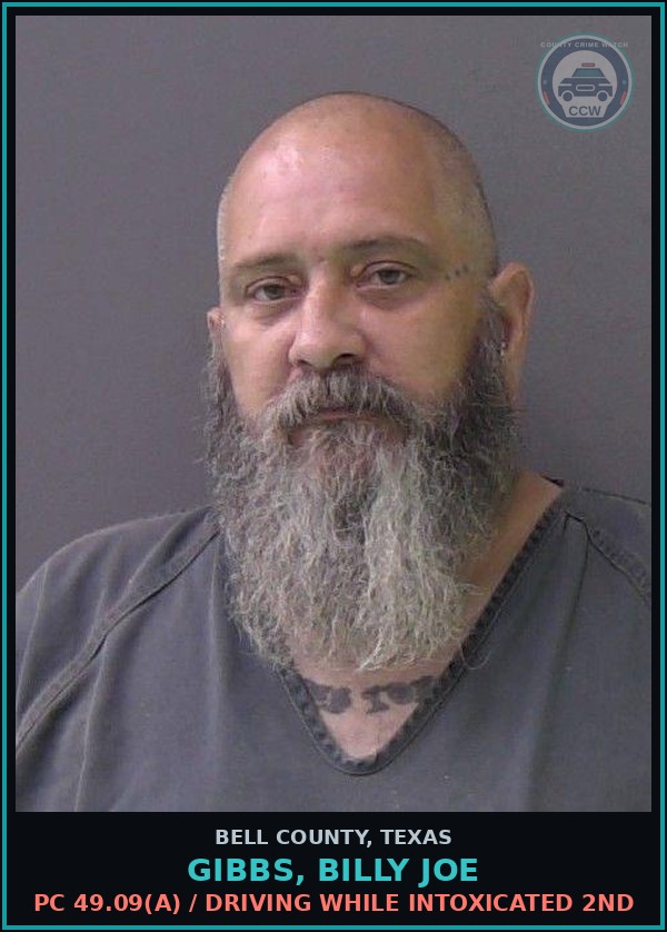 Booking mugshot of GIBBS, BILLY JOE in Bell County