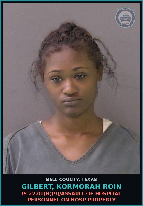Booking mugshot of GILBERT, KORMORAH ROIN in Bell County