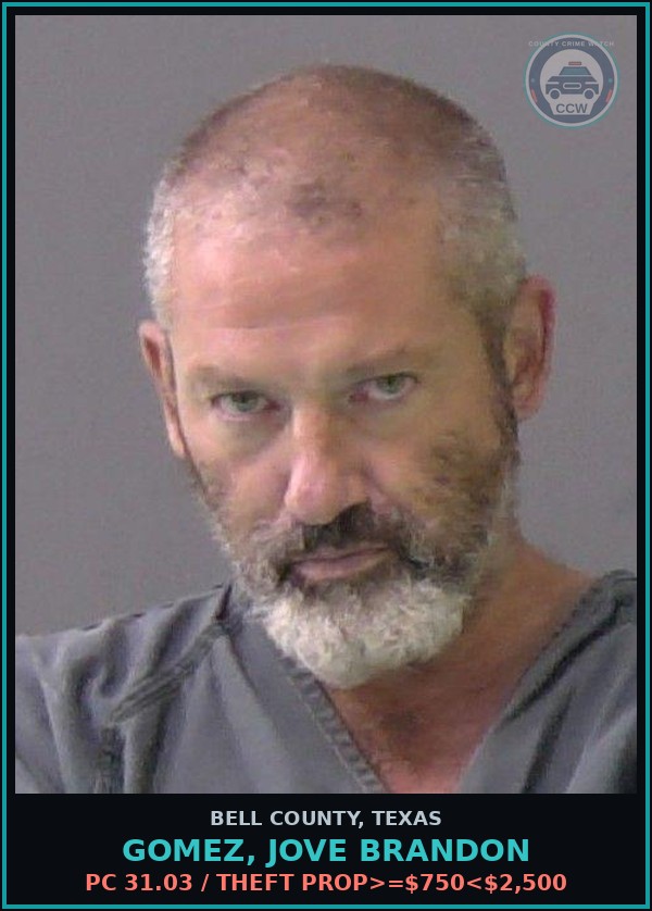 Booking mugshot of GOMEZ, JOVE BRANDON in Bell County