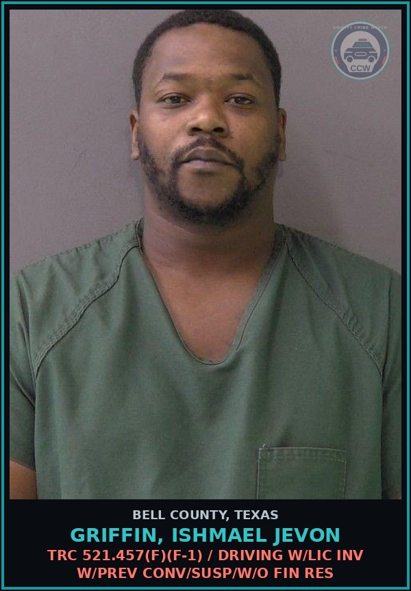 Booking mugshot of GRIFFIN, ISHMAEL JEVON in Bell County