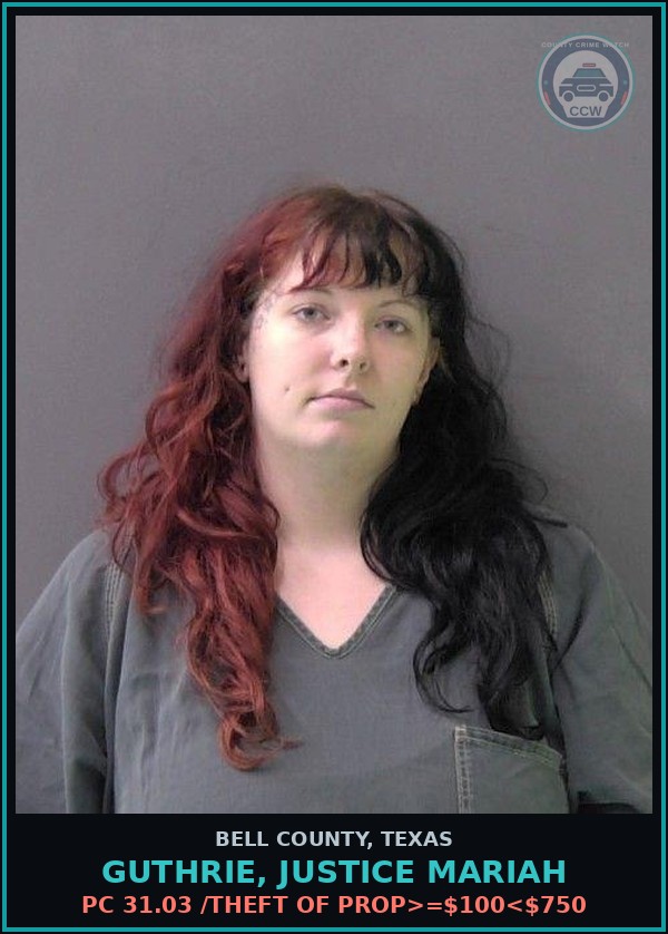 Booking mugshot of GUTHRIE, JUSTICE MARIAH in Bell County