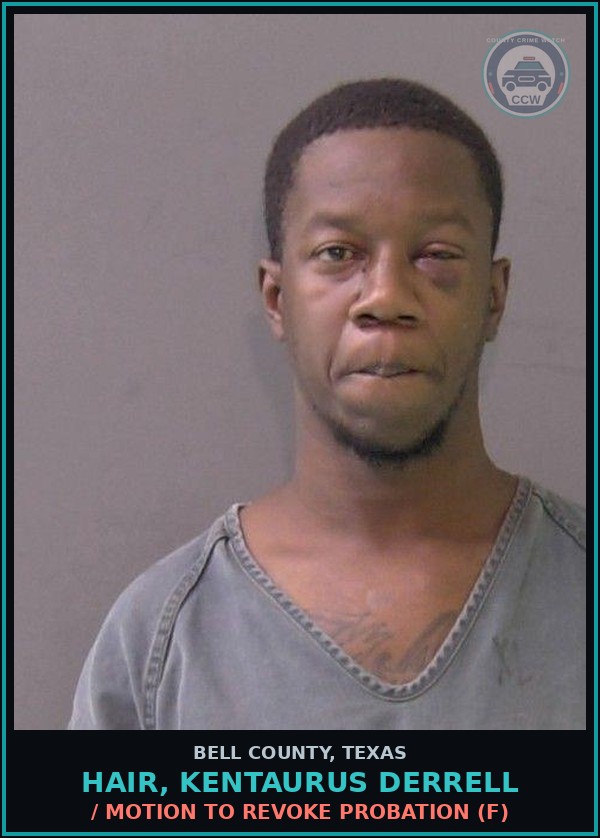 Booking mugshot of HAIR, KENTAURUS DERRELL in Bell County