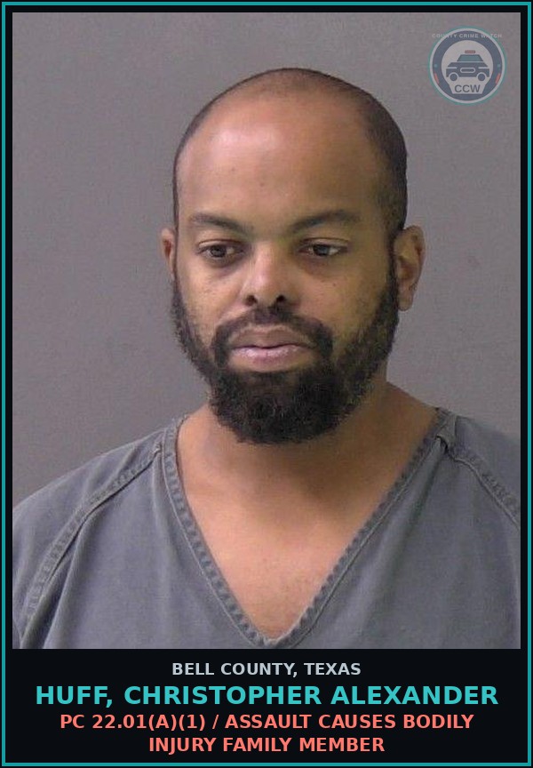 Booking mugshot of HUFF, CHRISTOPHER ALEXANDER in Bell County