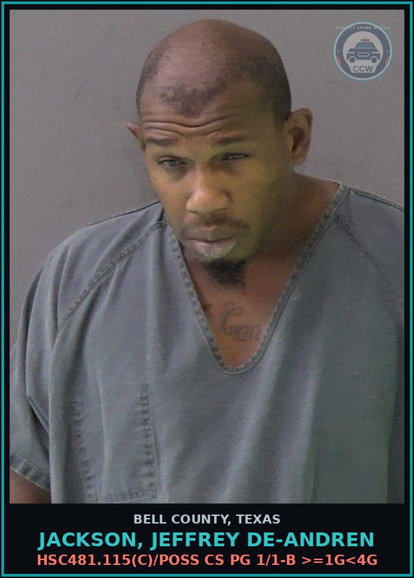Booking mugshot of JACKSON, JEFFREY DE-ANDREN in Bell County