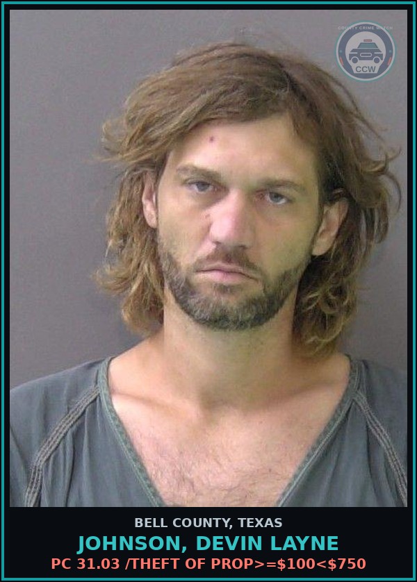 Booking mugshot of JOHNSON, DEVIN LAYNE in Bell County