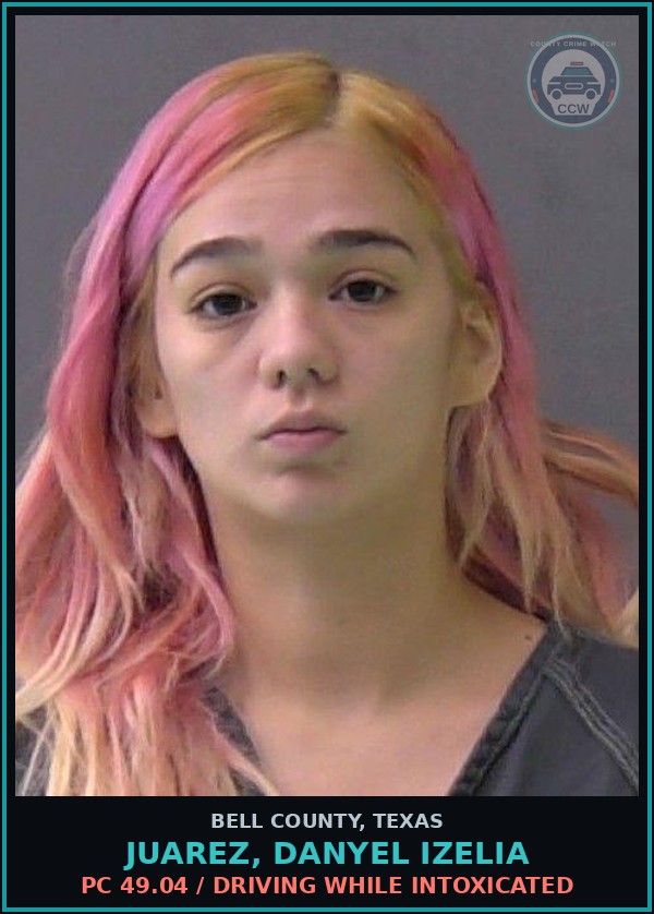 Booking mugshot of JUAREZ, DANYEL IZELIA in Bell County