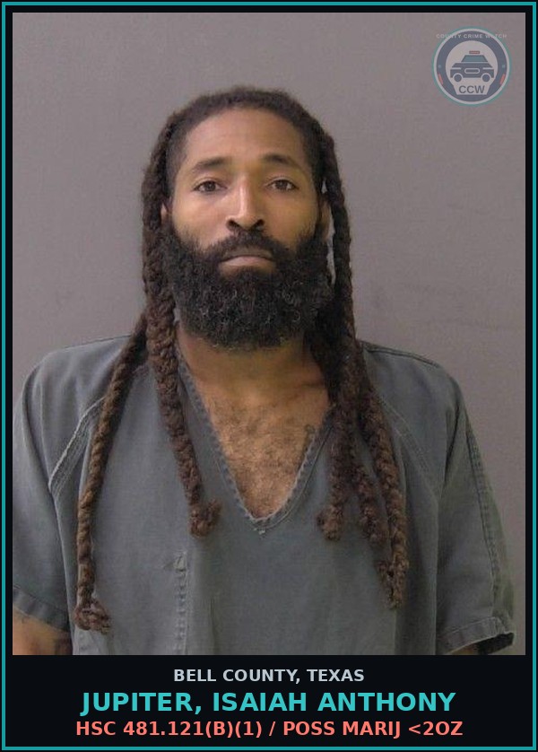 Booking mugshot of JUPITER, ISAIAH ANTHONY in Bell County