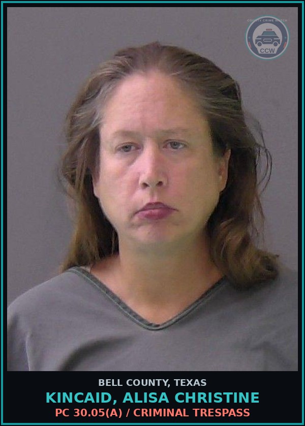 Booking mugshot of KINCAID, ALISA CHRISTINE in Bell County