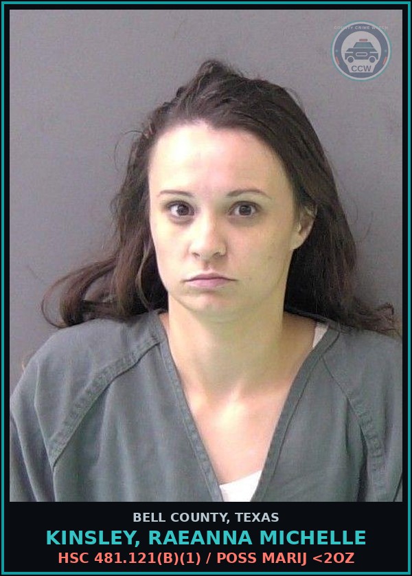 Booking mugshot of KINSLEY, RAEANNA MICHELLE in Bell County