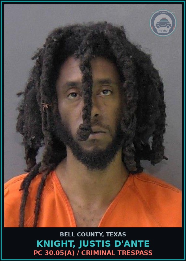 Booking mugshot of KNIGHT, JUSTIS D'ANTE in Bell County