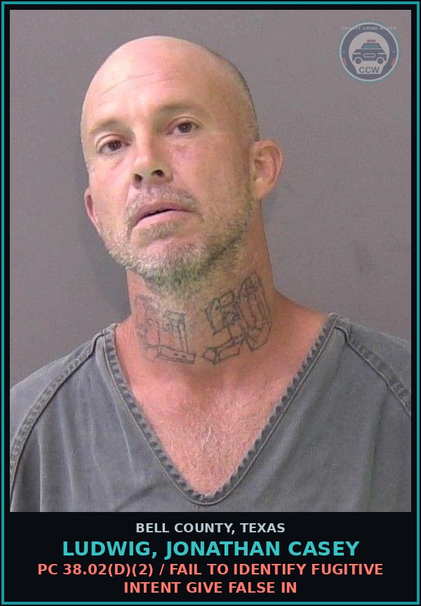 Booking mugshot of LUDWIG, JONATHAN CASEY in Bell County