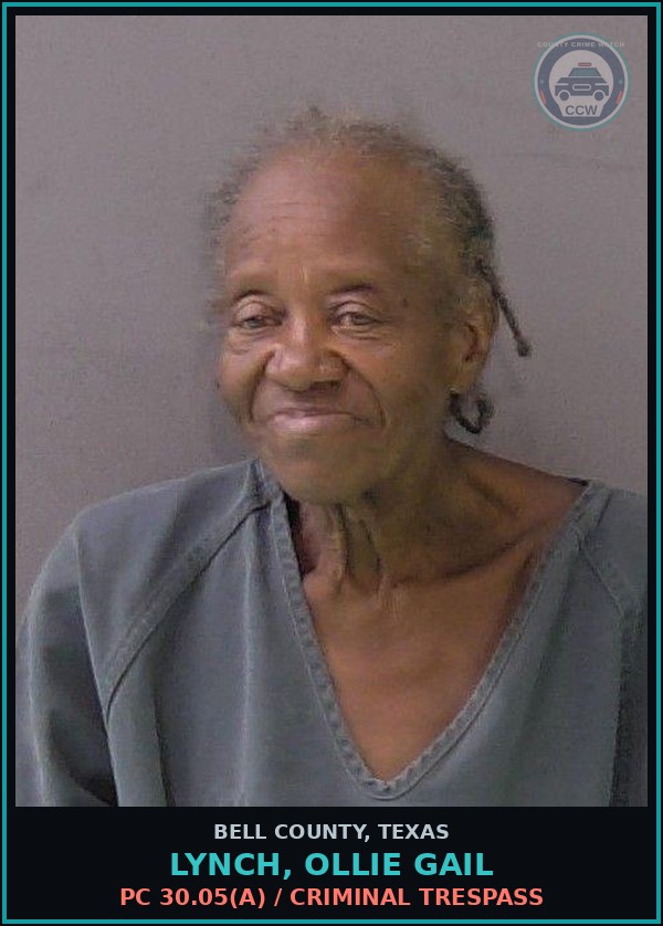 Booking mugshot of LYNCH, OLLIE GAIL in Bell County
