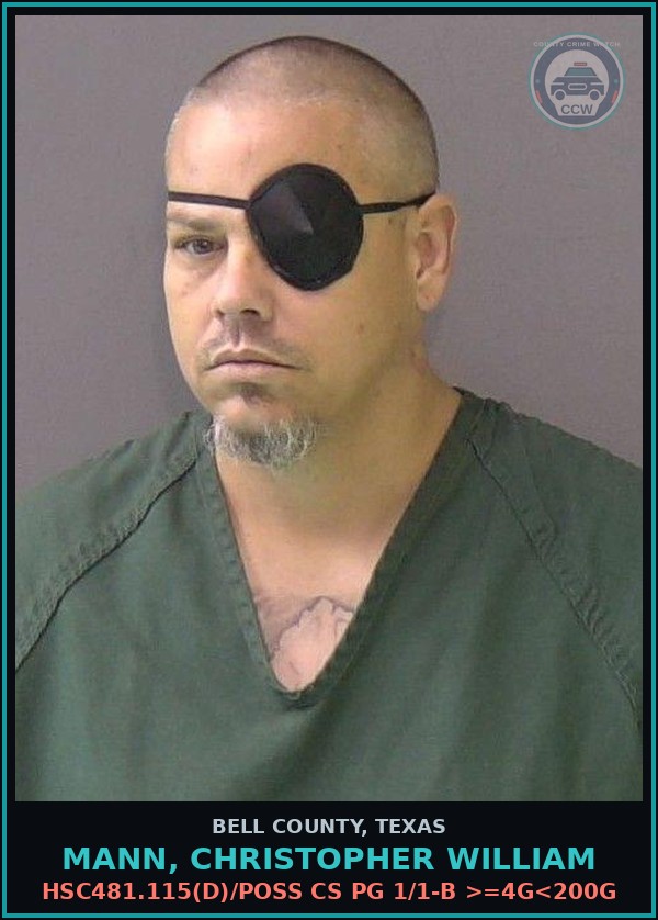 Booking mugshot of MANN, CHRISTOPHER WILLIAM in Bell County