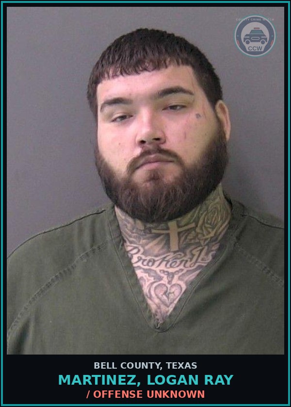 Booking mugshot of MARTINEZ, LOGAN RAY in Bell County