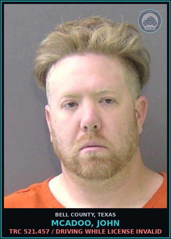 Booking mugshot of MCADOO, JOHN in Bell County