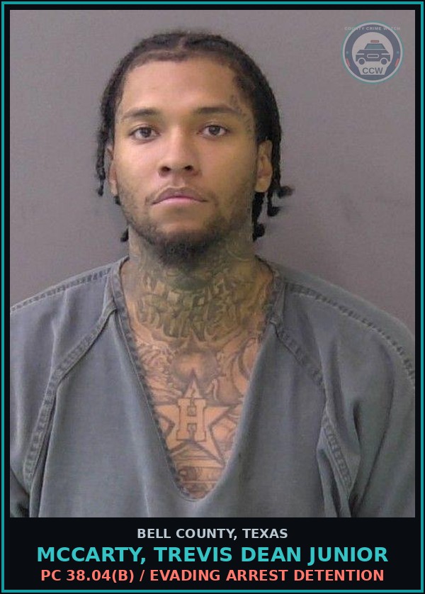 Booking mugshot of MCCARTY, TREVIS DEAN JUNIOR in Bell County