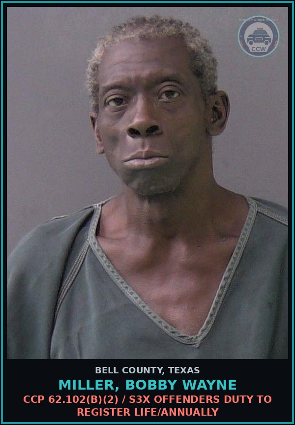 Booking mugshot of MILLER, BOBBY WAYNE in Bell County