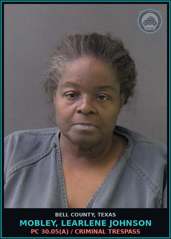 Booking mugshot of MOBLEY, LEARLENE JOHNSON in Bell County
