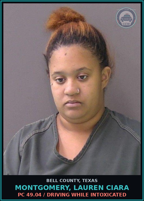 Booking mugshot of MONTGOMERY, LAUREN CIARA in Bell County