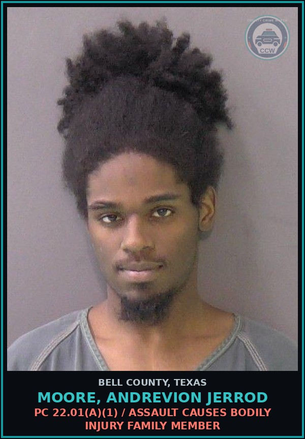 Booking mugshot of MOORE, ANDREVION JERROD in Bell County