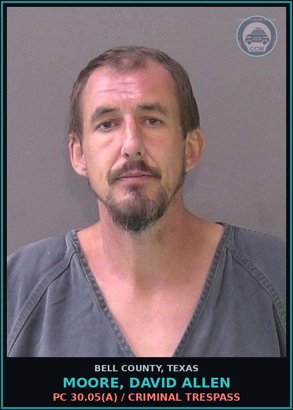 Booking mugshot of MOORE, DAVID ALLEN in Bell County