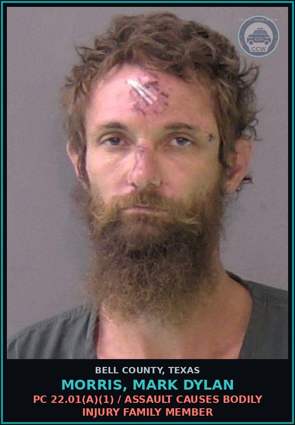 Booking mugshot of MORRIS, MARK DYLAN in Bell County