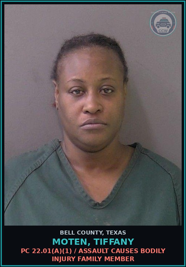Booking mugshot of MOTEN, TIFFANY in Bell County