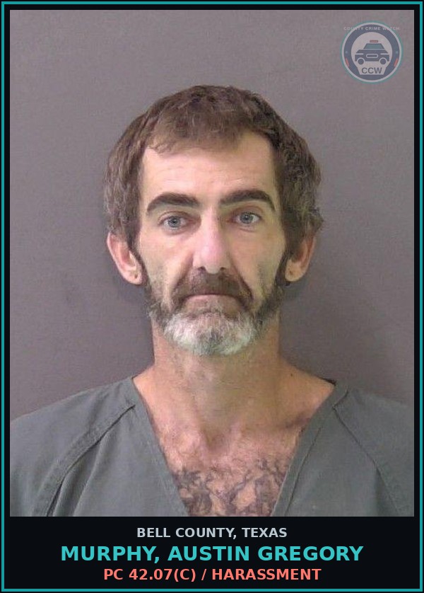 Booking mugshot of MURPHY, AUSTIN GREGORY in Bell County