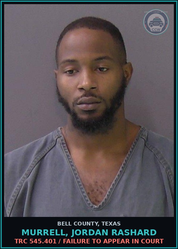 Booking mugshot of MURRELL, JORDAN RASHARD in Bell County