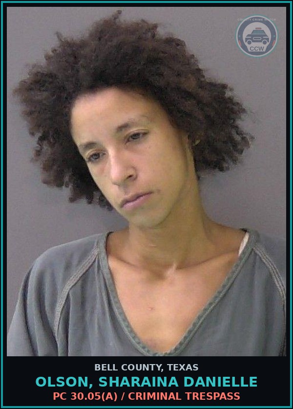 Booking mugshot of OLSON, SHARAINA DANIELLE in Bell County