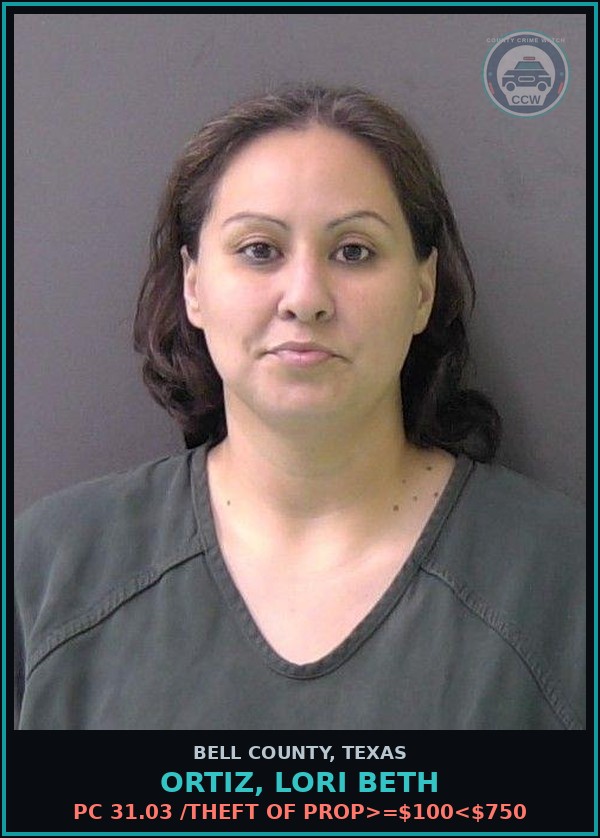 Booking mugshot of ORTIZ, LORI BETH in Bell County