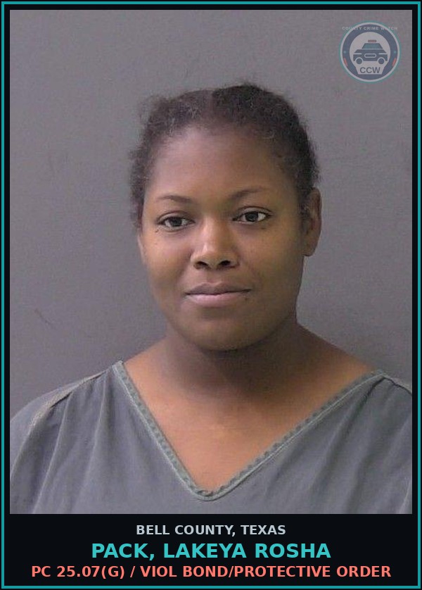 Booking mugshot of PACK, LAKEYA ROSHA in Bell County