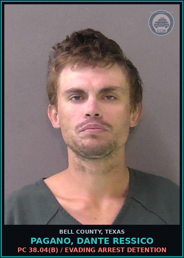 Booking mugshot of PAGANO, DANTE RESSICO in Bell County