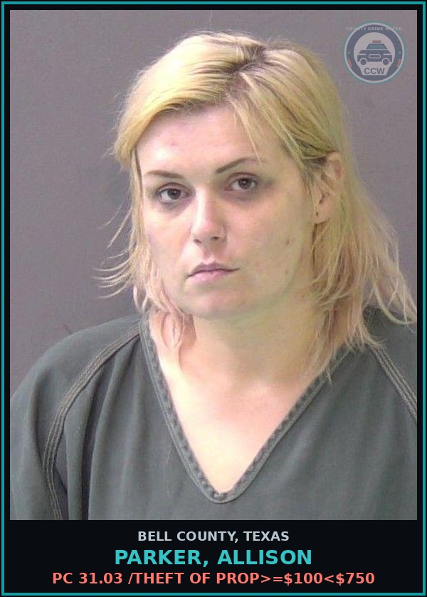Booking mugshot of PARKER, ALLISON in Bell County