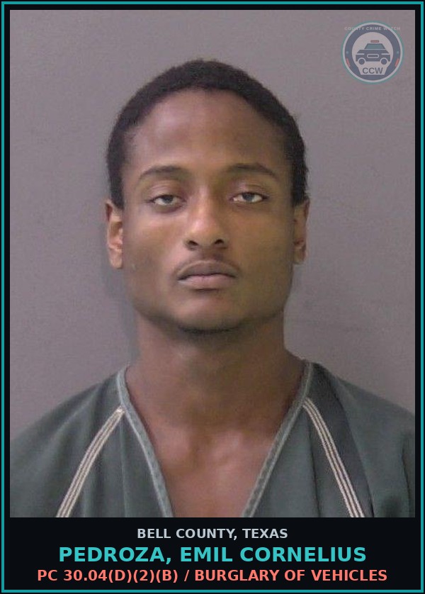 Booking mugshot of PEDROZA, EMIL CORNELIUS in Bell County