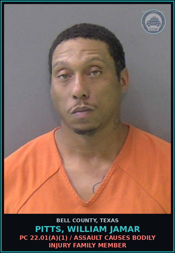 Booking mugshot of PITTS, WILLIAM JAMAR in Bell County