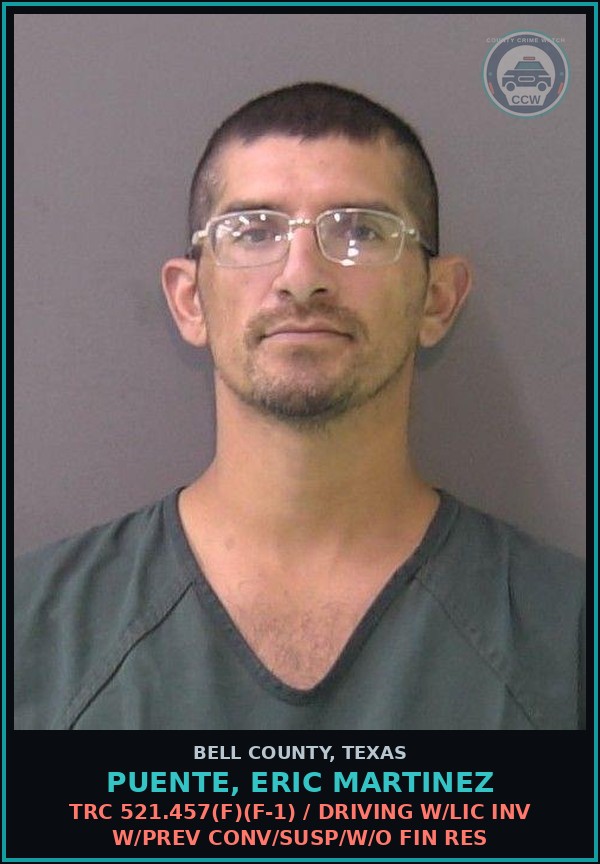 Booking mugshot of PUENTE, ERIC MARTINEZ in Bell County