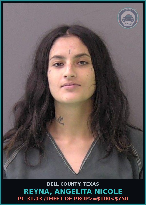 Booking mugshot of REYNA, ANGELITA NICOLE in Bell County