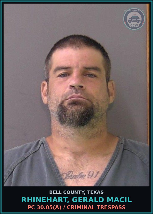 Booking mugshot of RHINEHART, GERALD MACIL in Bell County