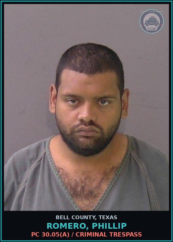 Booking mugshot of ROMERO, PHILLIP in Bell County