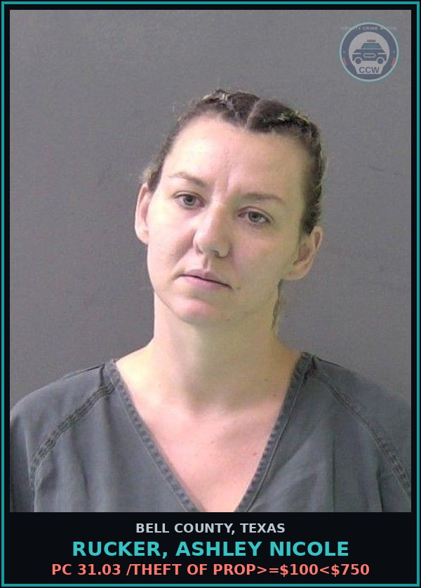 Booking mugshot of RUCKER, ASHLEY NICOLE in Bell County
